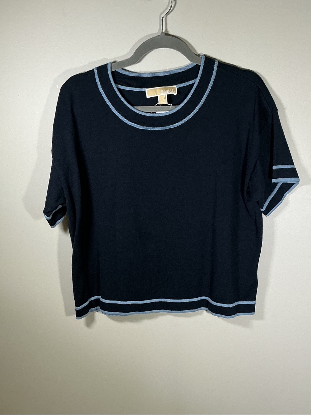 Michael Kors Navy Sweater Knit Top Contrast Trim Size M